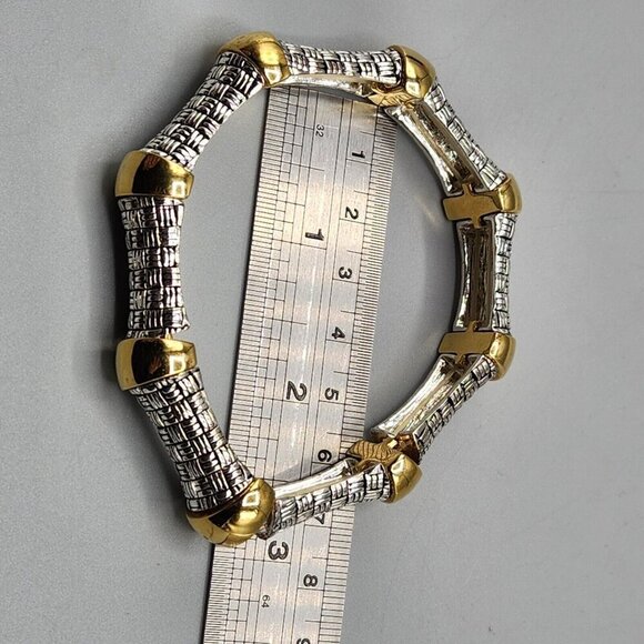 Joan Rivers Stretchy Bangle Silver + Gold Tone Basketweave Chunky One Size - Picture 7 of 7